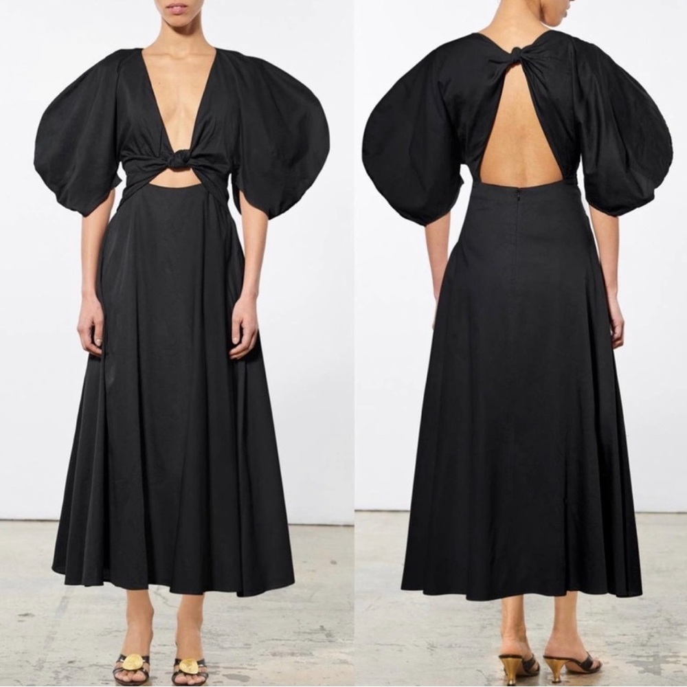 Mara Hoffman Leila Dress Puff Sleeve Midi Size 4 Black
